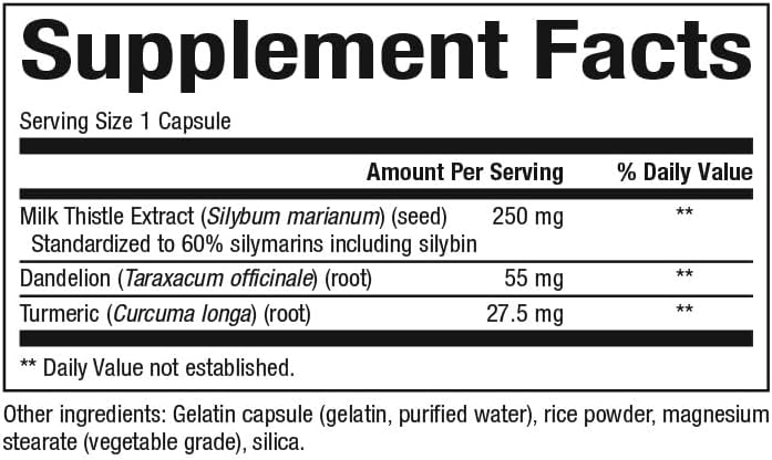 Natural Factors HerbalFactors, Milk Thistle 250 mg, Promotes Healthy Liver Function with Dandelion and Turmeric, 60 Capsules