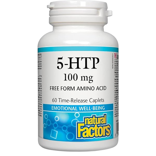 Natural Factors, 5-HTP 100 mg | Promotes a Calm Relaxed Mood, Positive Outlook | Non-GMO, Enhances Production of Serotonin (60 Time Release Caplets)