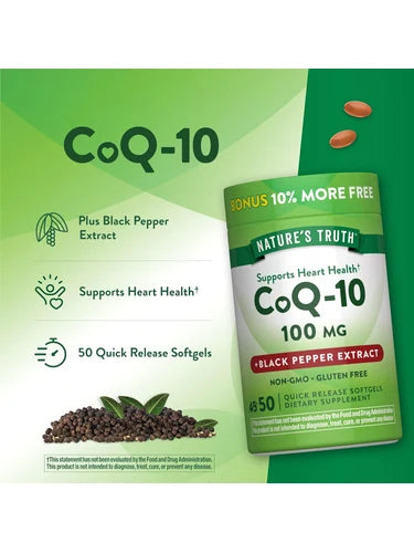 NATURE’S TRUTH CoQ-10 100mg plus black extract QR softgels 50s