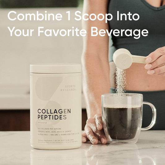 Sports Research Collagen Peptides Protein Powder 454g (Unflavored) | 11g Grass-Fed Collagen per Scoop · Hair, Skin & Joint Support · Easy to Mix in Coffee & Shakes - 41 Servings