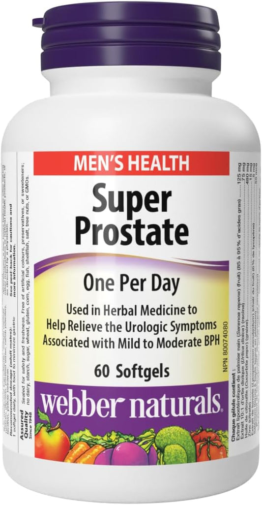 Webber Naturals Super Prostate, 60 Softgels, Helps Relieve Urological Symptoms, Comprehensive Formula Containing Saw Palmetto