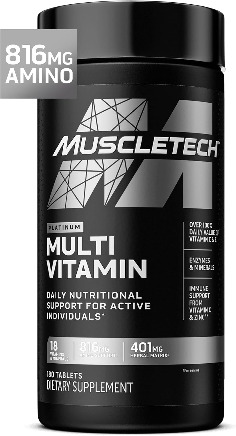 MuscleTech Platinum Multivitamins for Men & Women, Multi-Vitamin Supplement | 18 Vitamins & Minerals, Vitamin A C D E B6 B12 - Daily Workout Supplements for Immune Support - 180 Capsules