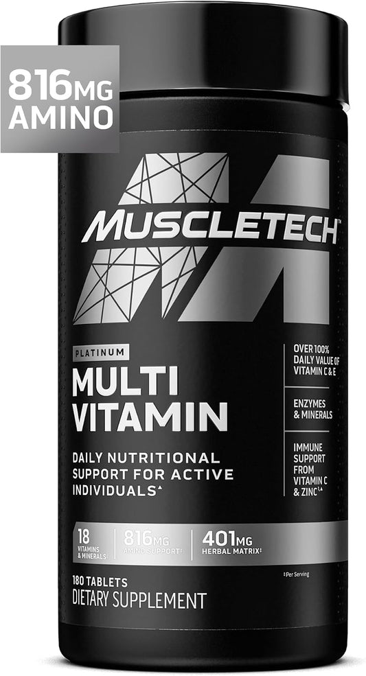 MuscleTech Platinum Multivitamins for Men & Women, Multi-Vitamin Supplement | 18 Vitamins & Minerals, Vitamin A C D E B6 B12 - Daily Workout Supplements for Immune Support - 180 Capsules