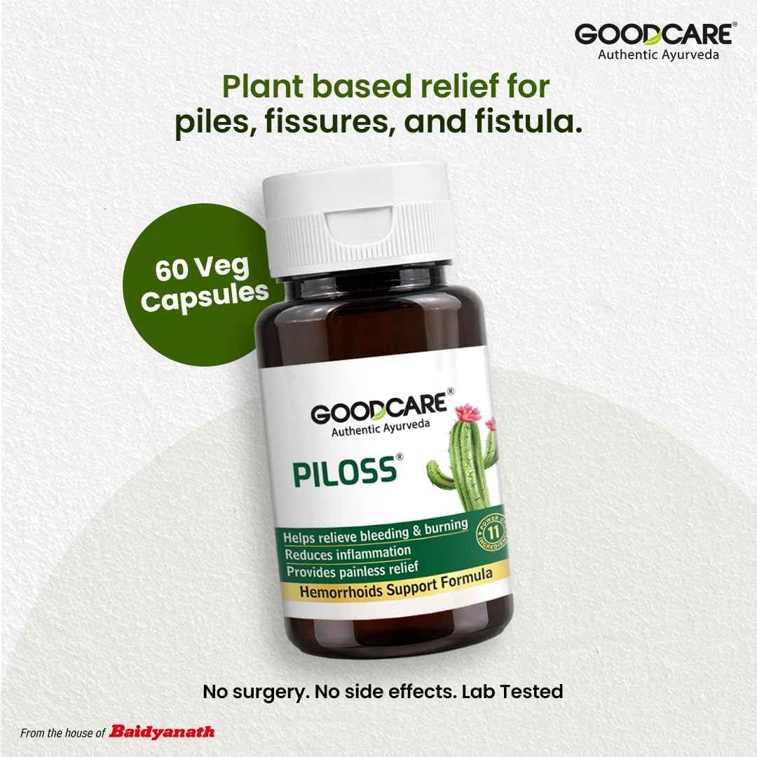 Goodcare Piloss 60 Capsules | Ayurvedic Relief for Piles | With Arshoghani Bati | Helps Ease Pain & Inflammation | Supports Natural Bowel Regularity