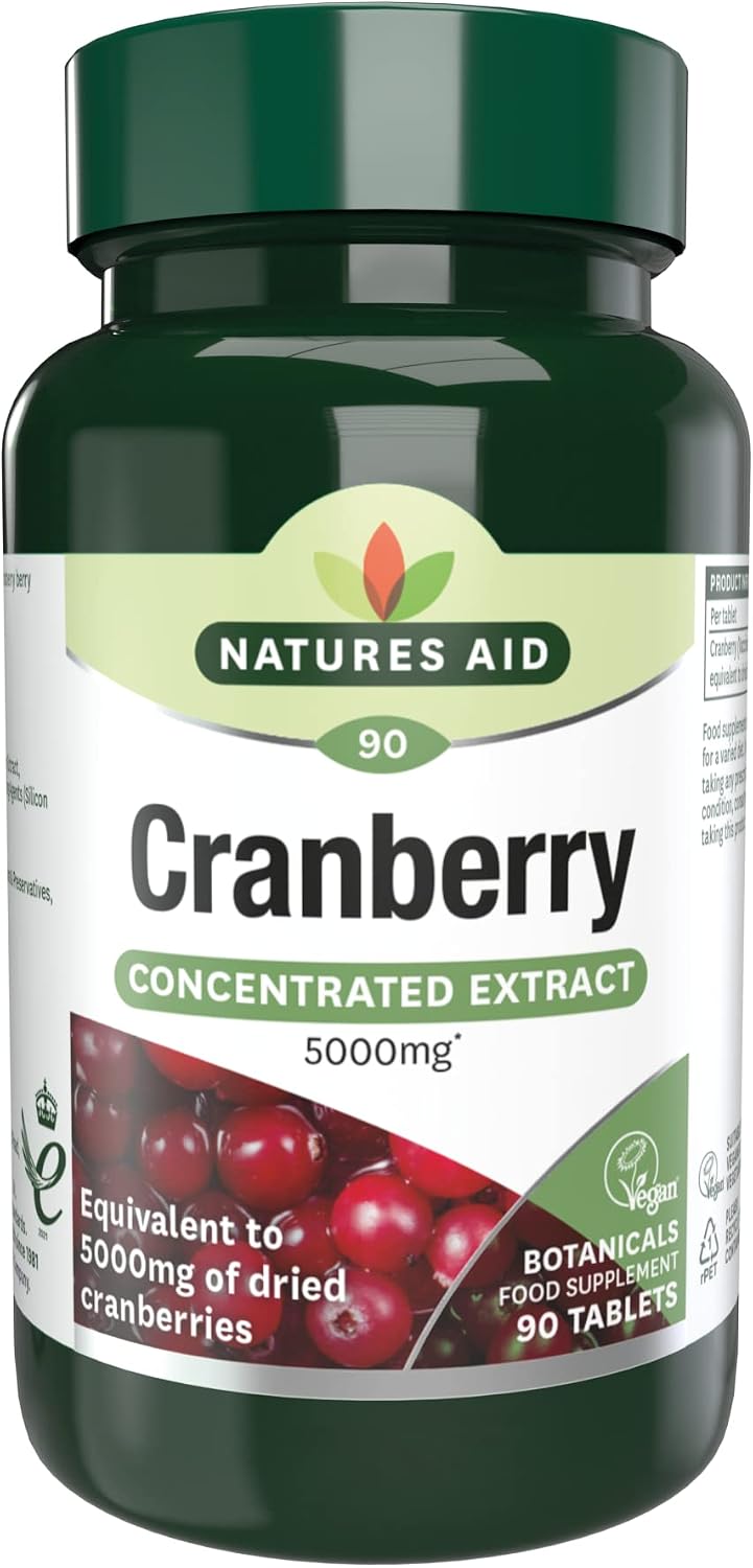 Natures Aid Cranberry 5000mg Supplement – 90 Tablets | High Strength, Supports Urinary Tract Health & Immune System, Antioxidant Protection, Vegan,