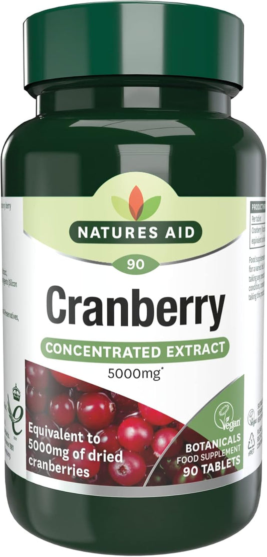 Natures Aid Cranberry 5000mg Supplement – 90 Tablets | High Strength, Supports Urinary Tract Health & Immune System, Antioxidant Protection, Vegan,