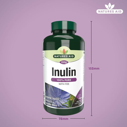 Natures Aid Inulin Powder Supplement 250g | Chicory Root Prebiotic Soluble Fibre with FOS, Supports Gut Health & Digestion, High Fibre, Low Calorie, Vegan