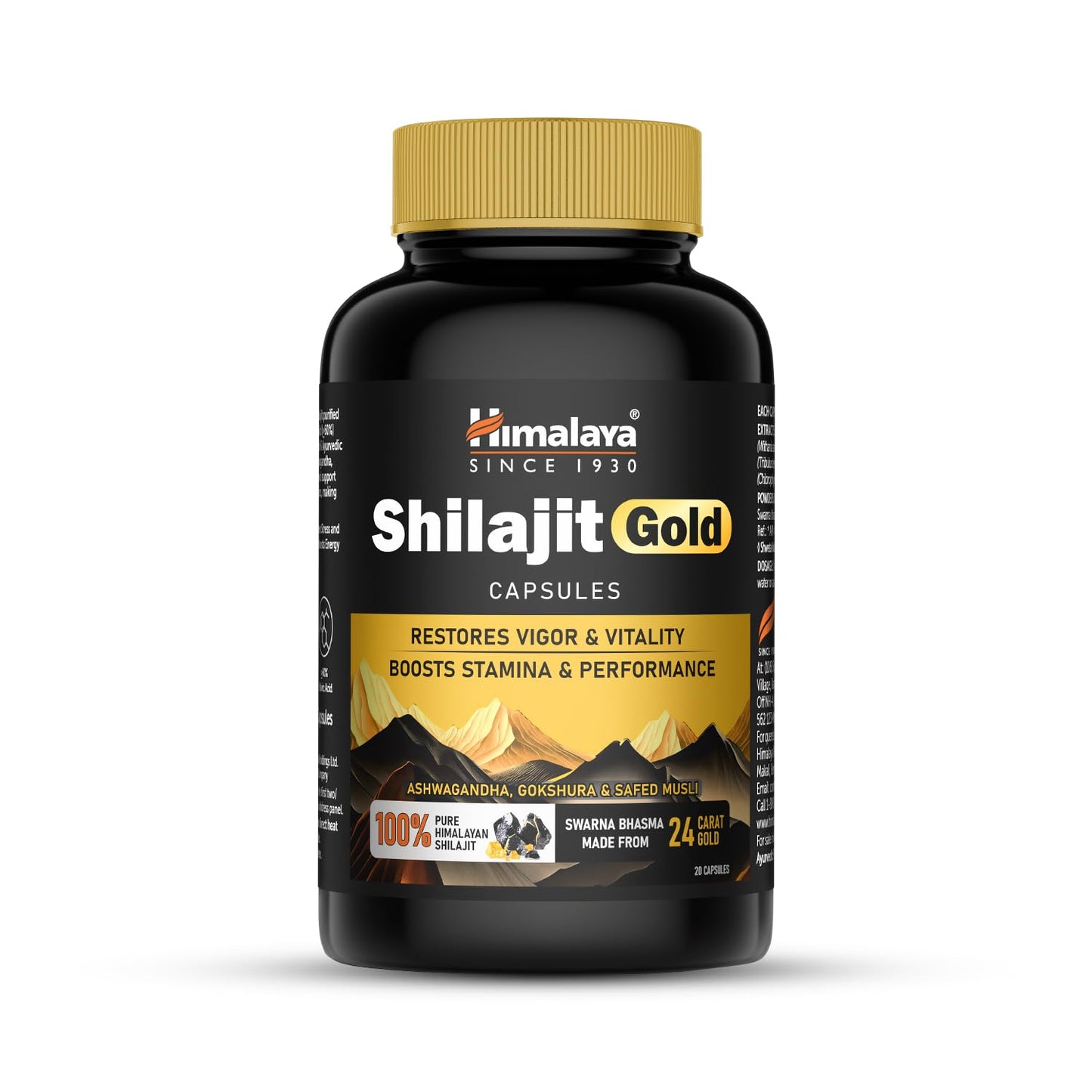 Himalaya Shilajit/Shilajeet Gold 20 Capsules | 100% Pure Himalayan Shilajit + 24 Carat Gold | 20 Capsules | Restores Vigor and Vitality | Boosts Stamina and Performance