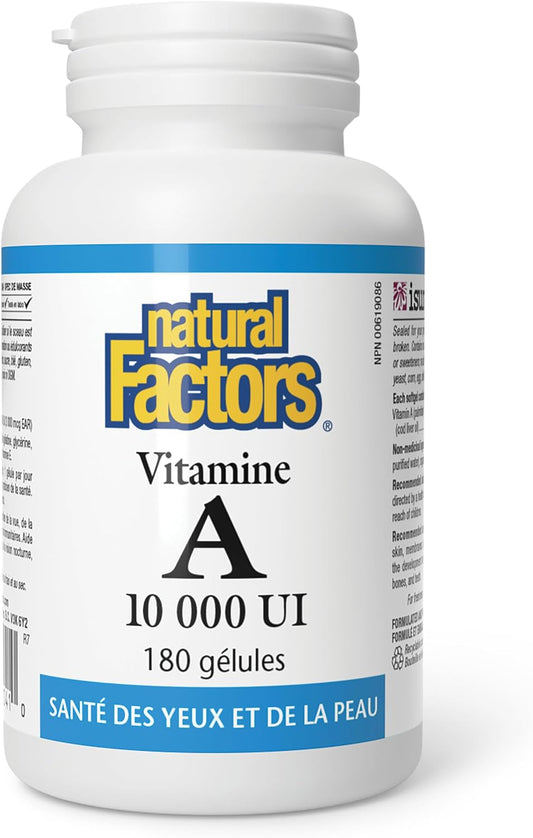 Natural Factors, Vitamin A 10,000 IU, Supports Healthy Bones, Teeth, Vision and Skin, 180 softgels (180 servings)