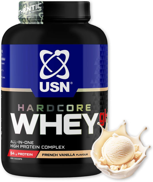 USN Hardcore Whey gH Protein Powder | 1.8kg – 54 Servings | French Vanilla | 27g Protein & 3g Creatine Per Serving | Tribulus Terrestris, Zinc & Magnesium | All-in-One Lean Muscle Growth & Recove