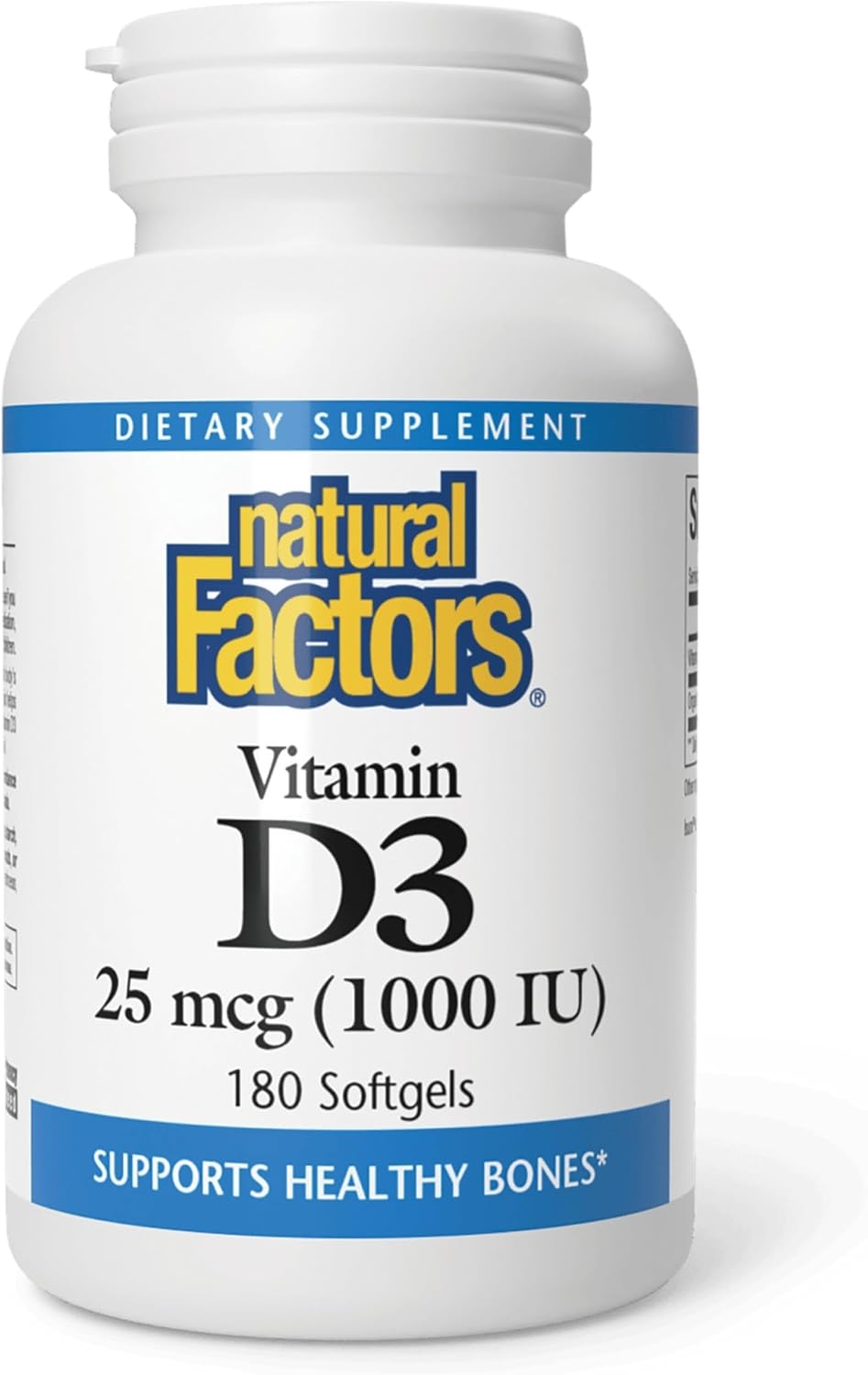 Natural Factors, Vitamin D3 1000 IU (25 mcg), Supports Strong Bones, Muscles and Immune Function, 180 Tablets