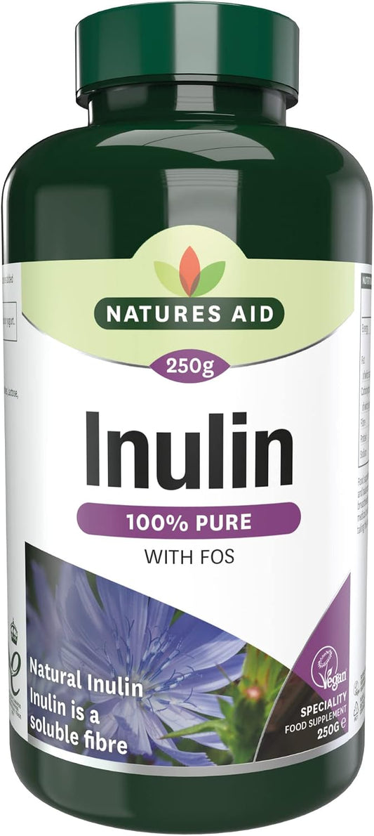 Natures Aid Inulin Powder Supplement 250g | Chicory Root Prebiotic Soluble Fibre with FOS, Supports Gut Health & Digestion, High Fibre, Low Calorie, Vegan