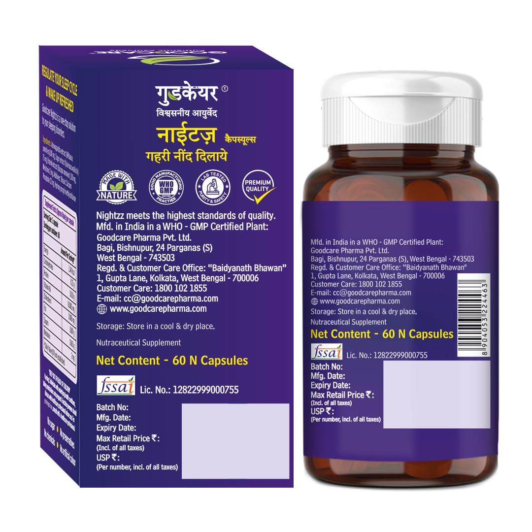 oodcare Nightzz 60 Capsules | Ayurvedic Sleep Support Supplement | With Ashwagandha & Brahmi | Promotes Peaceful & Restful Sleep