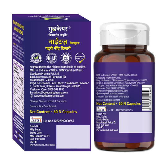 oodcare Nightzz 60 Capsules | Ayurvedic Sleep Support Supplement | With Ashwagandha & Brahmi | Promotes Peaceful & Restful Sleep