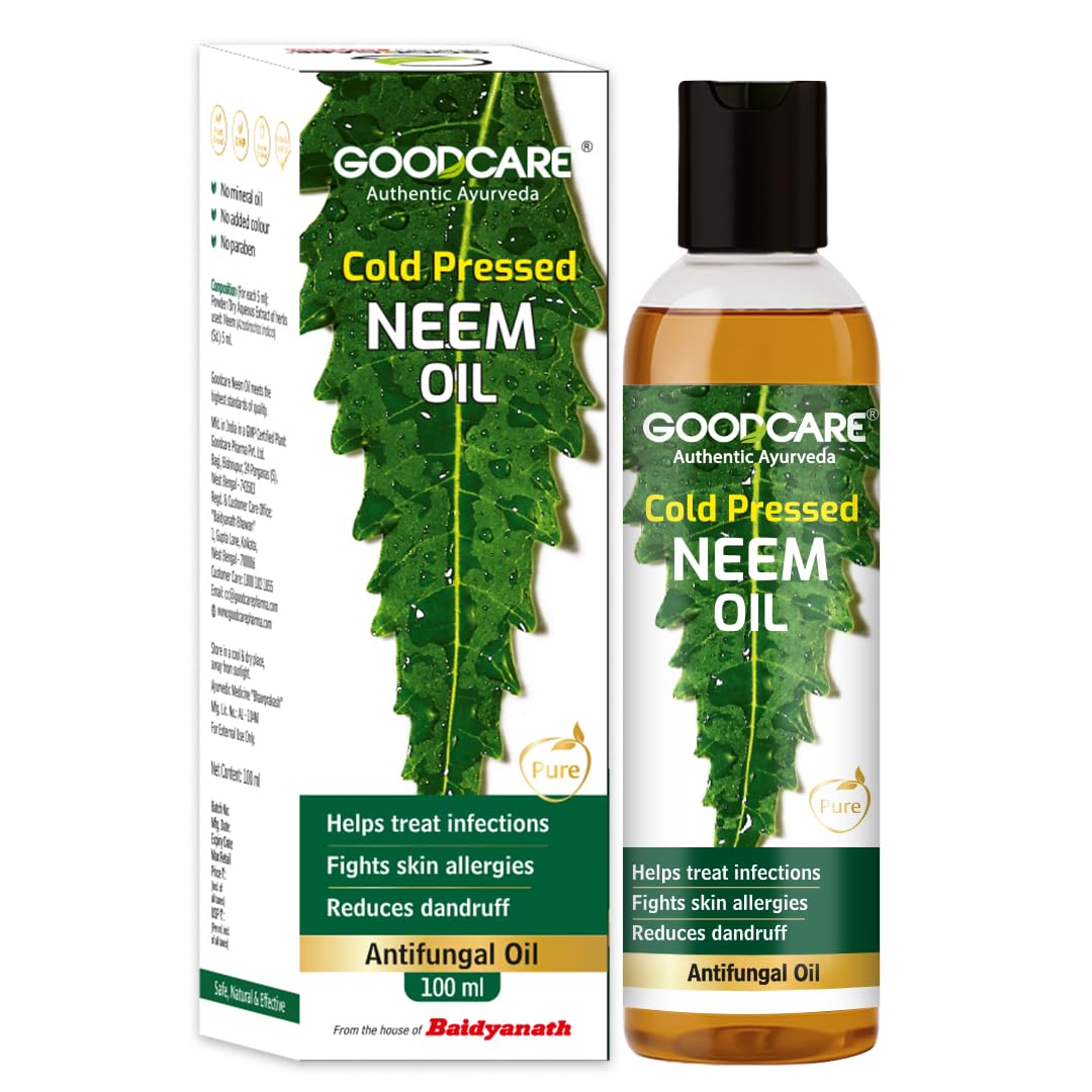 Goodcare Cold Pressed Neem Oil | Hair Oil for Dandruff Relief, Scalp Infection| Pimple, Acne Scar for Clear Skin| Ayurvedic Neem Oil For Skin & Hair| Soothes & Moisturizes Dry Skin| 100 ml