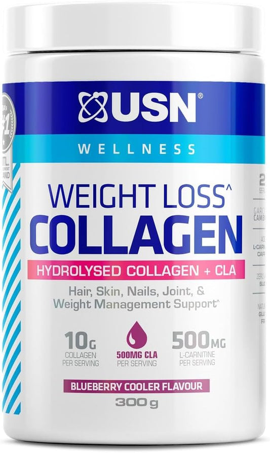 USN Wellness Blueberry Cooler Flavoured Weight Loss Collagen Powder 300 g-Boost Your Beauty & Burn Fat Naturally