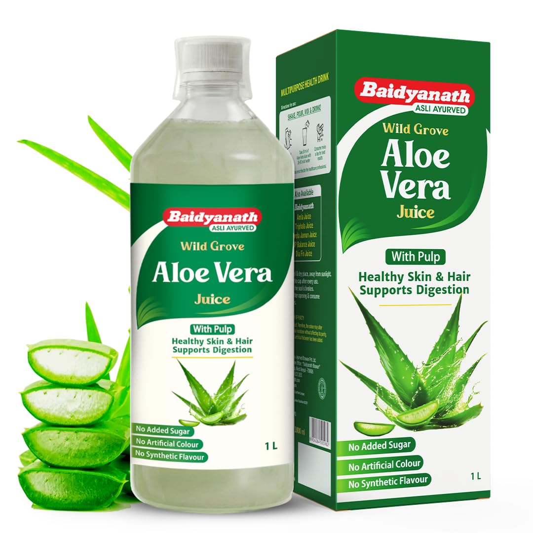 Baidyanath Aloe Vera Juice (with Pulp)- 1000ML | No Added Sugar | Source of Natural Nutrients, Boosts Immunity & Digestion