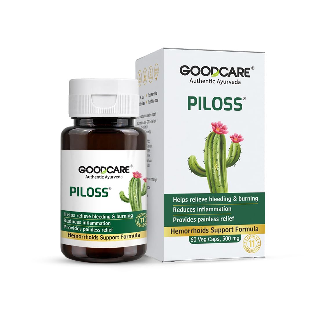 Goodcare Piloss 60 Capsules | Ayurvedic Relief for Piles | With Arshoghani Bati | Helps Ease Pain & Inflammation | Supports Natural Bowel Regularity