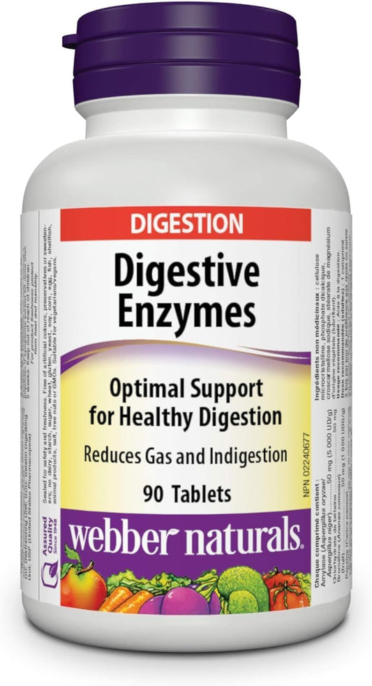 Webber Naturals Digestive Enzymes for Carbohydrates  Proteins and Carbohydrates, 90 Tablets