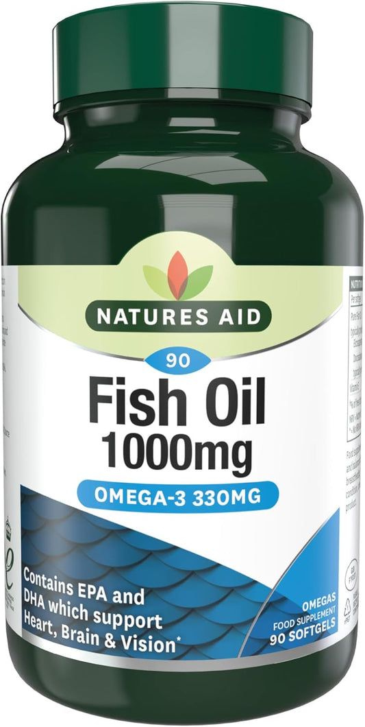 Natures Aid Omega-3 Fish Oil 1000mg – 90 Softgel Capsules | High Strength Omega-3 with DHA & EPA, Supports Heart, Brain, Vision, Immune & Joint Health