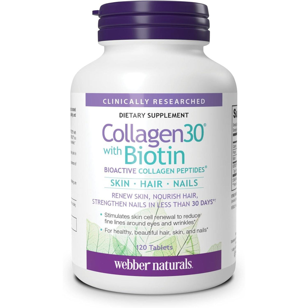 Webber Naturals Hydrolyzed Collagen Peptides, with Biotin, 120 Tablets | Bioactive Collagen30 with Biotin, 40 Days Supply, For Advanced Nourishment of Skin, Hair and Nails, Dairy & Gluten Free