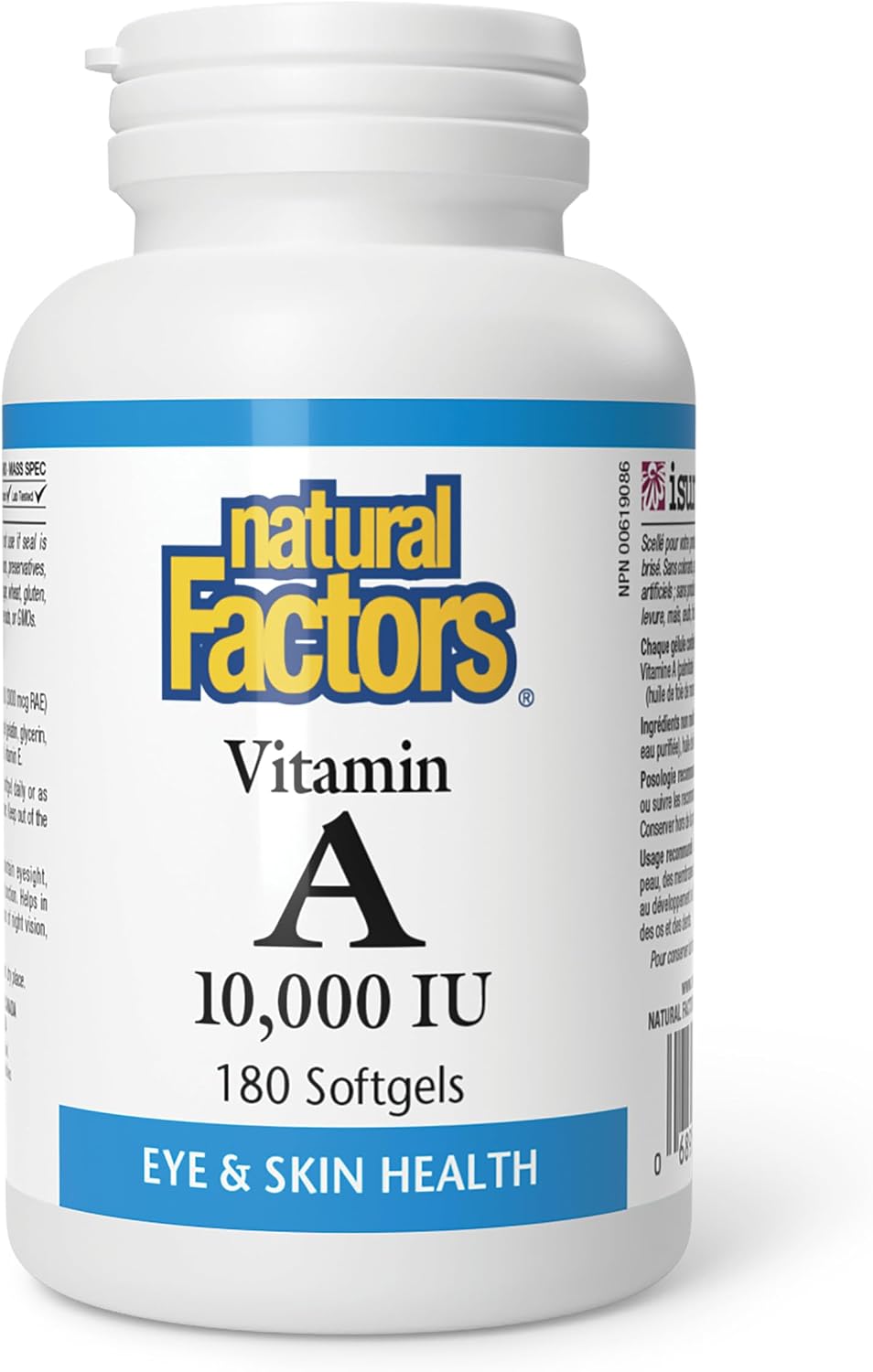 Natural Factors, Vitamin A 10,000 IU, Supports Healthy Bones, Teeth, Vision and Skin, 180 softgels (180 servings)