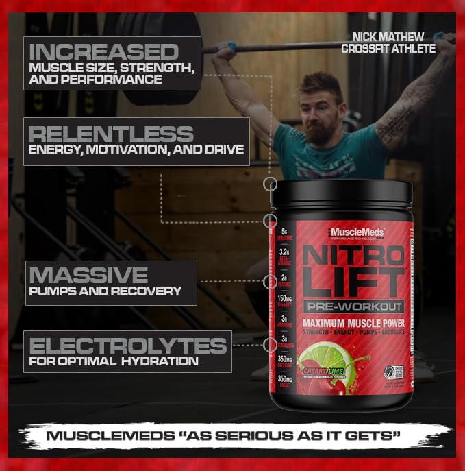 MuscleMeds Nitro Lift Pre Workout Enhance Endurance and Muscle Performance, Cherry Lime, 40 Servings