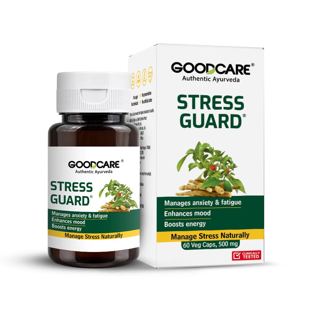 Goodcare Stress Guard 60 Capsules | Clinically Tested Ayurvedic Relief for Stress & Anxiety | With Ashwagandha, Brahmi & Jatamansi | Boosts Energy