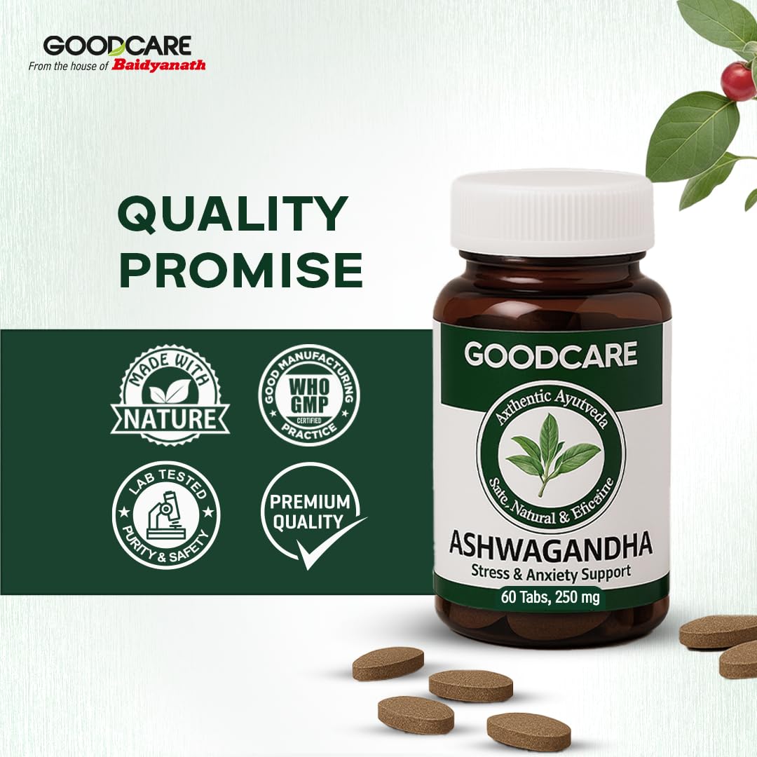 Goodcare Ashwagandha 60 Tablets | Ayurvedic Stress & Sleep Support | Boosts Energy & Immunity | Reduces Fatigue | Rich in Antioxidants