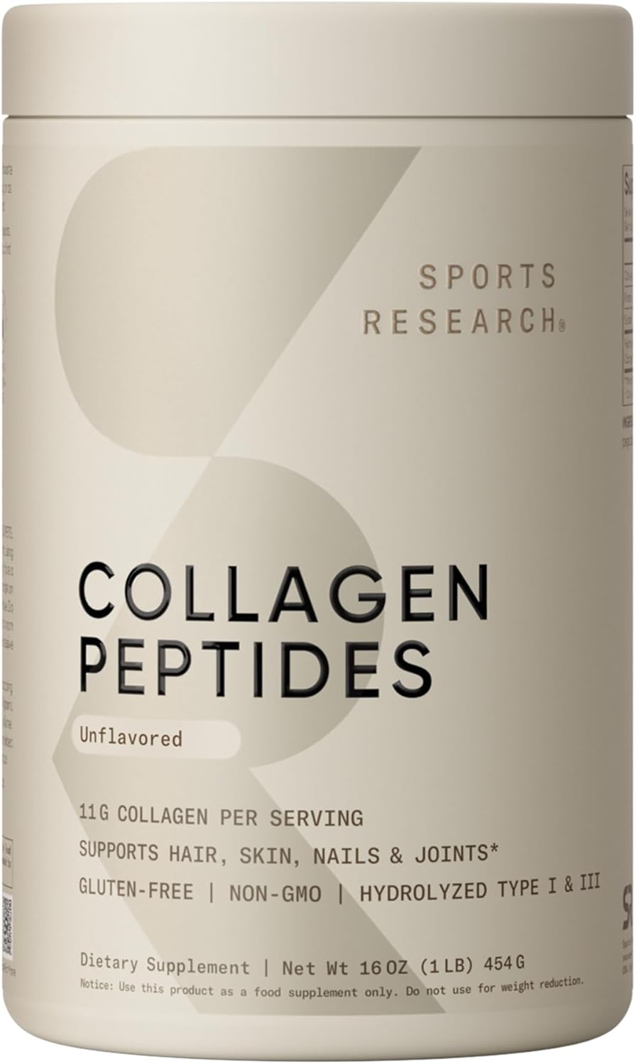 Sports Research Collagen Peptides Protein Powder 454g (Unflavored) | 11g Grass-Fed Collagen per Scoop · Hair, Skin & Joint Support · Easy to Mix in Coffee & Shakes - 41 Servings