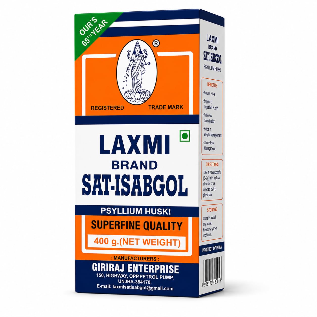 Laxmi Sat Isabgol Psyllium Husk Powder-400 gm | For Constipation Relief & Gut Health | High Fiber Supplement | Supports Easy Bowel Movement, Weight Management -Digestive Wellness & Bloating Relief