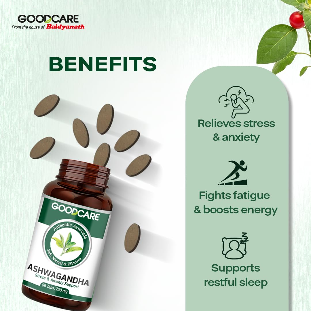 Goodcare Ashwagandha 60 Tablets | Ayurvedic Stress & Sleep Support | Boosts Energy & Immunity | Reduces Fatigue | Rich in Antioxidants