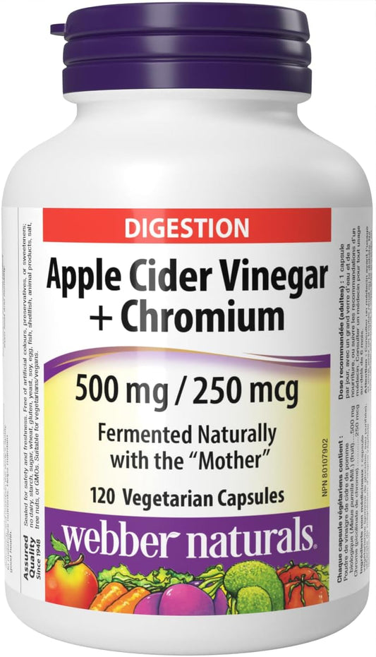 Webber Naturals Apple Cider Vinegar + Chromium, 120 Capsules