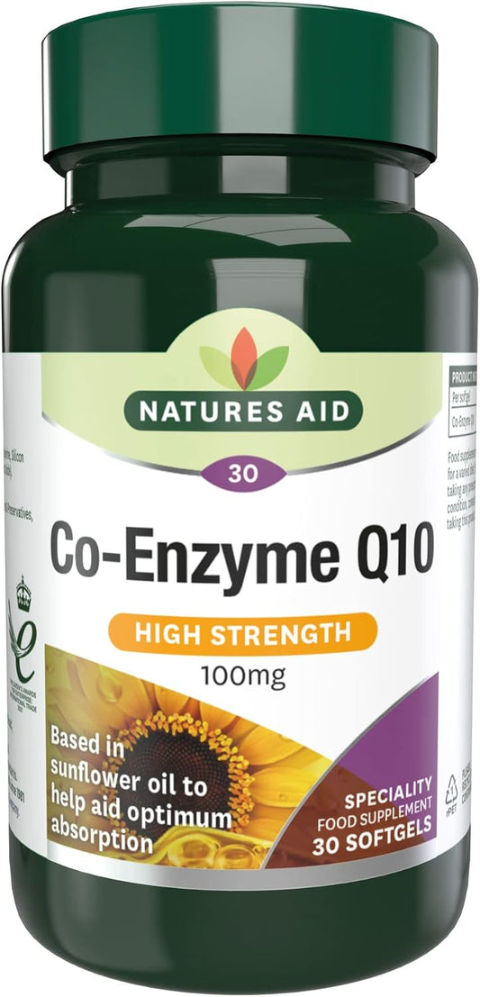 Natures Aid Co-Enzyme Q10 100mg Supplement – 30 Tablets | Supports Heart Health & Energy Production, High Potency Ubiquinone, Vegan, Gluten-Free