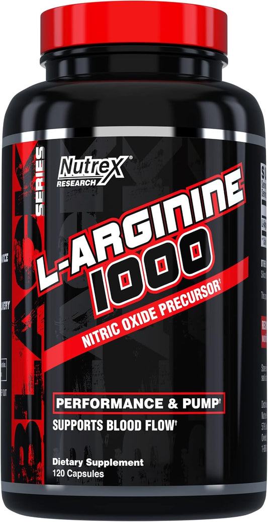 Nutrex Research L-Arginine 1000 mg Capsules - Nitric Oxide Booster for Enhanced Blood Flow, Muscle Pumps, Stamina, and Athletic Performance - 120 Count