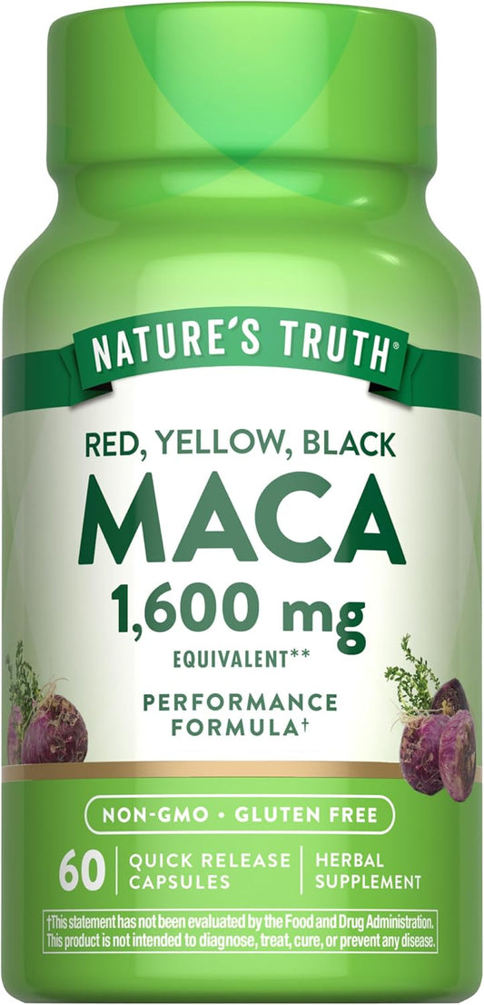 Nature's Truth Maca Root | 60 Quick Release Capsules | Red, Yellow, and Black | Performance Formula | Non-GMO & Gluten Free