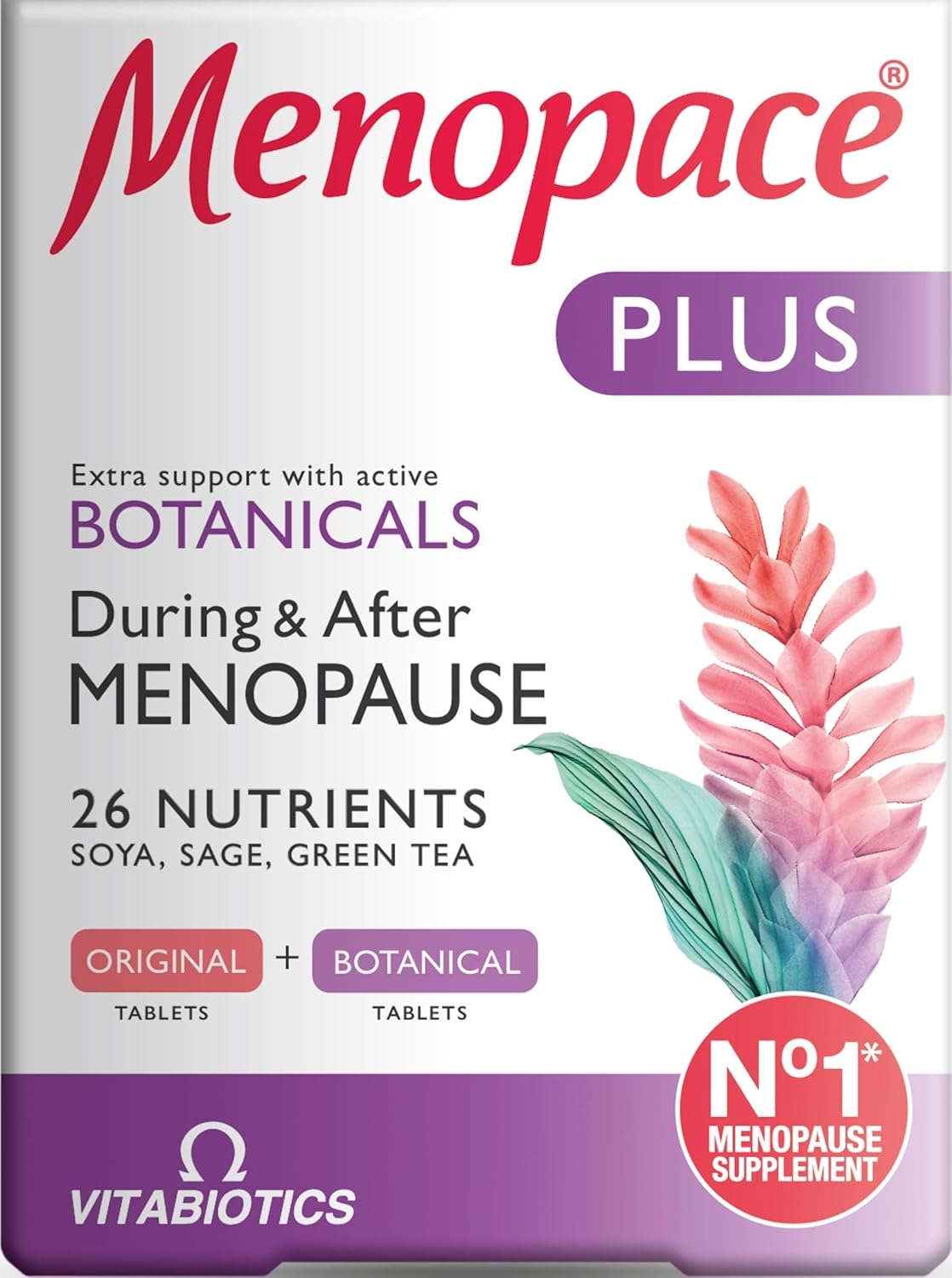 Vitabiotics Menopace Plus 56 tablets  - Extra Menopause & Perimenopause Support with Sage & SOYA Isoflavones - UK's No.1 Menopause Supplement Brand