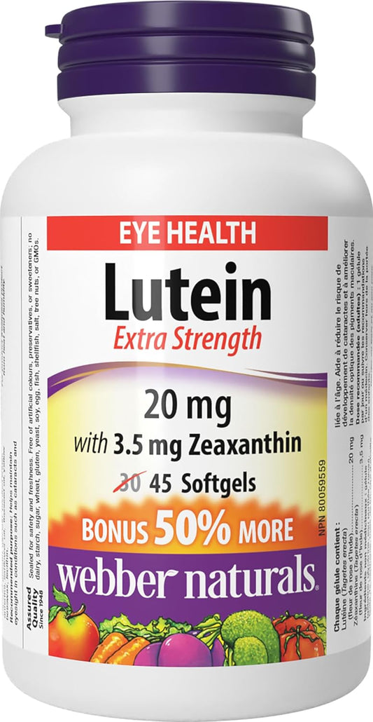 Webber Naturals Lutein 20mg/Zeaxanthin 3.5mg extra strength softgels 45s