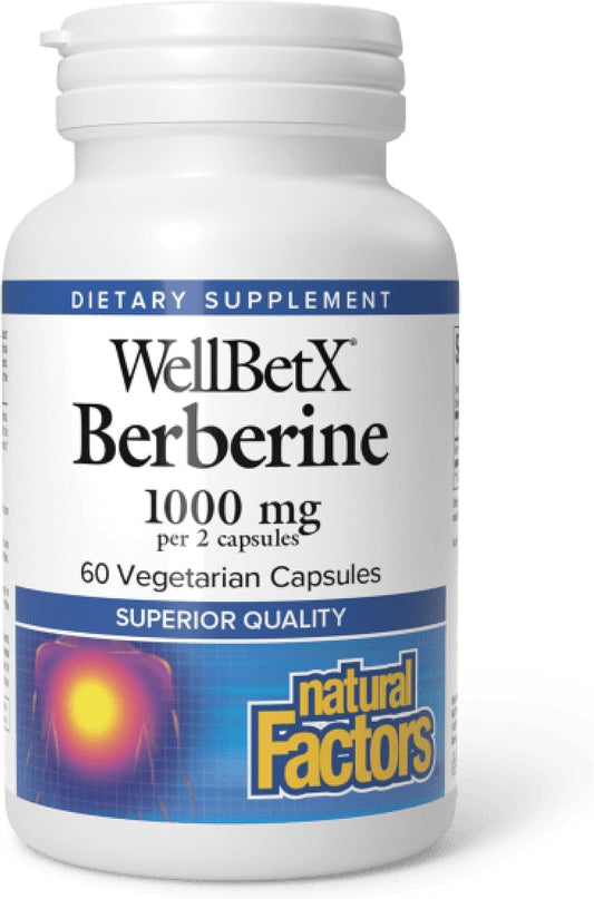 Natural Factors WellBetX Berberine - Daily Supplement Supports Metabolic Health  - Gluten-Free & Vegan - 60 Vegetarian Capsules (60 Servings)