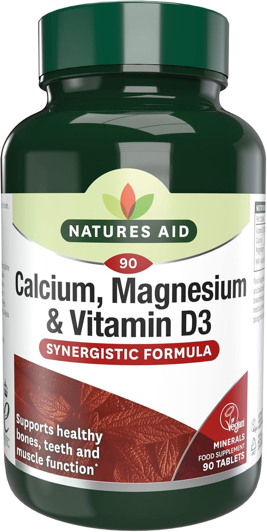 Natures Aid Calcium Magnesium & Vitamin D3 Supplement – 90 Tablets | Supports Bones, Teeth, Muscle Function & Immunity, High Potency