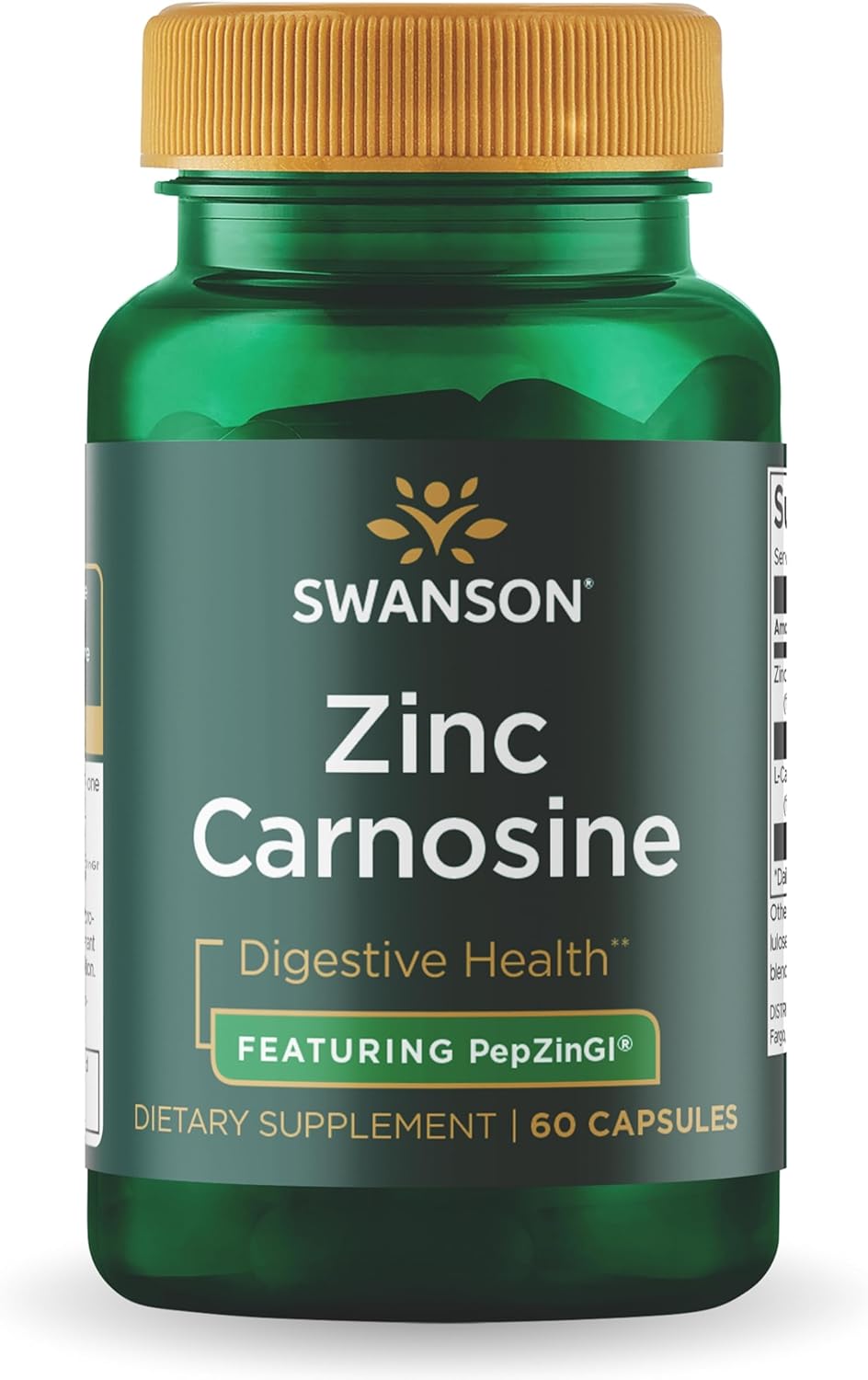 Swanson Zinc Carnosine (PepZinGI) Gastric Health Supplement, 60 Capsules | For Digestive-Sensitive Adults Seeking Stomach Lining Support, Patented PepZinGI Zinc and L-Carnosine