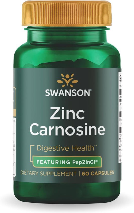 Swanson Zinc Carnosine (PepZinGI) Gastric Health Supplement, 60 Capsules | For Digestive-Sensitive Adults Seeking Stomach Lining Support, Patented PepZinGI Zinc and L-Carnosine