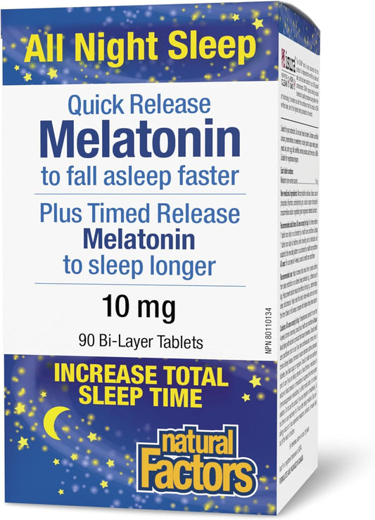 Natural Factors Melatonin 10mg, 90 Bi-Layer Tablets | Quick Release Plus Timed Release, Helps You Fall Asleep Faster & Increase Total Sleep Time, Sleep Aid