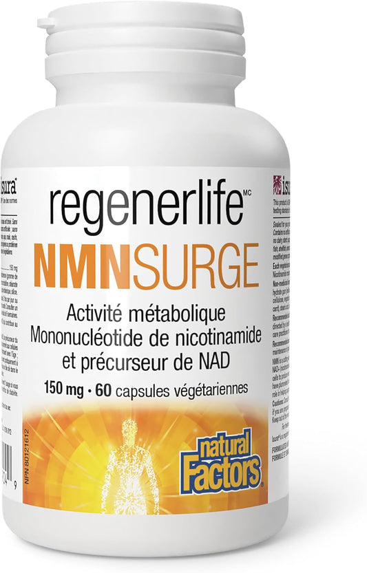 Natural Factors Regenerlife NMN SURGE 150mg 60 Vegetarian Capsules | Beta Nicotinamide Mononucleotide - The Most Active Form of NMN, Source of Vitamin B3, NAD Precursor