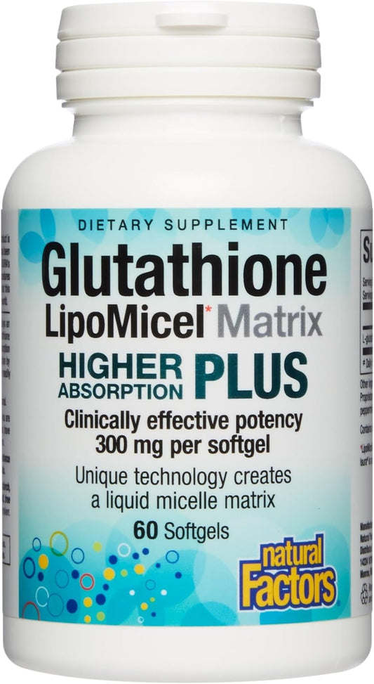 Natural Factors Glutathione LipoMicel Matrix, 300 mg, Offers Higher Absorption & Powerful Antioxidant Support, 60 Softgels