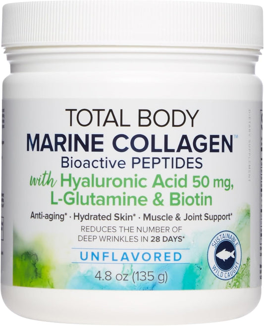 Natural Factors Total Body Marine Collagen, Bioactive Peptides Powder for Healthy Skin, Hair  & Joints, Unflavored,135G