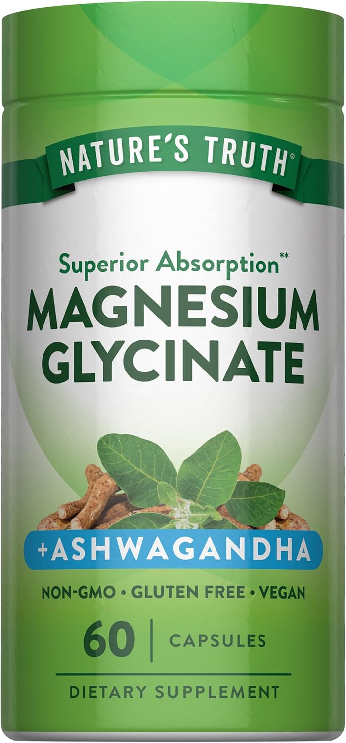 NATURE’S TRUTH MAGNESIUM GLYCINATE PLUS ASHWAGANDHA CAPS 60’S
