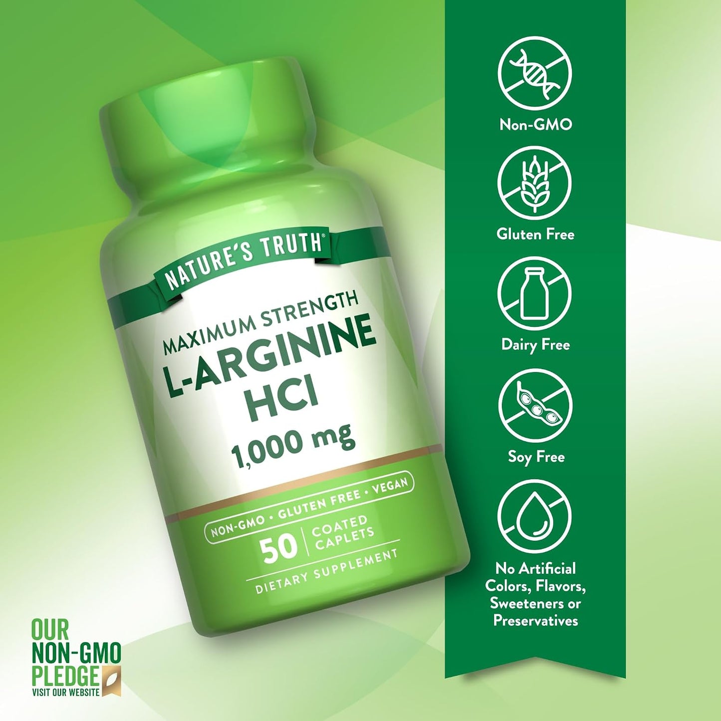 Nature's Truth L-Arginine HCL 1000mg | 50 Caplets | Essential Amino Acid Supplement | Vegan, Non-GMO & Gluten Free