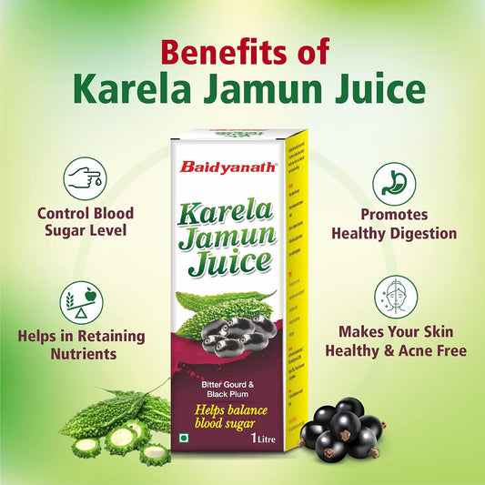 Baidyanath Ayurved Karela Jamun Juice 1L | Natural Remedy For Blood Sugar Management | Helps in Reducing the Bad Cholesterol Levels & Improves overall Health and Wellness