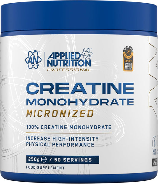 Applied Nutrition Creatine Monohydrate Powder Unflavoured 250g | Informed Sport Certified Micronized Creatine Monohydrate - Strength, Muscle, Power - 5g Per Serving (50 Servings)